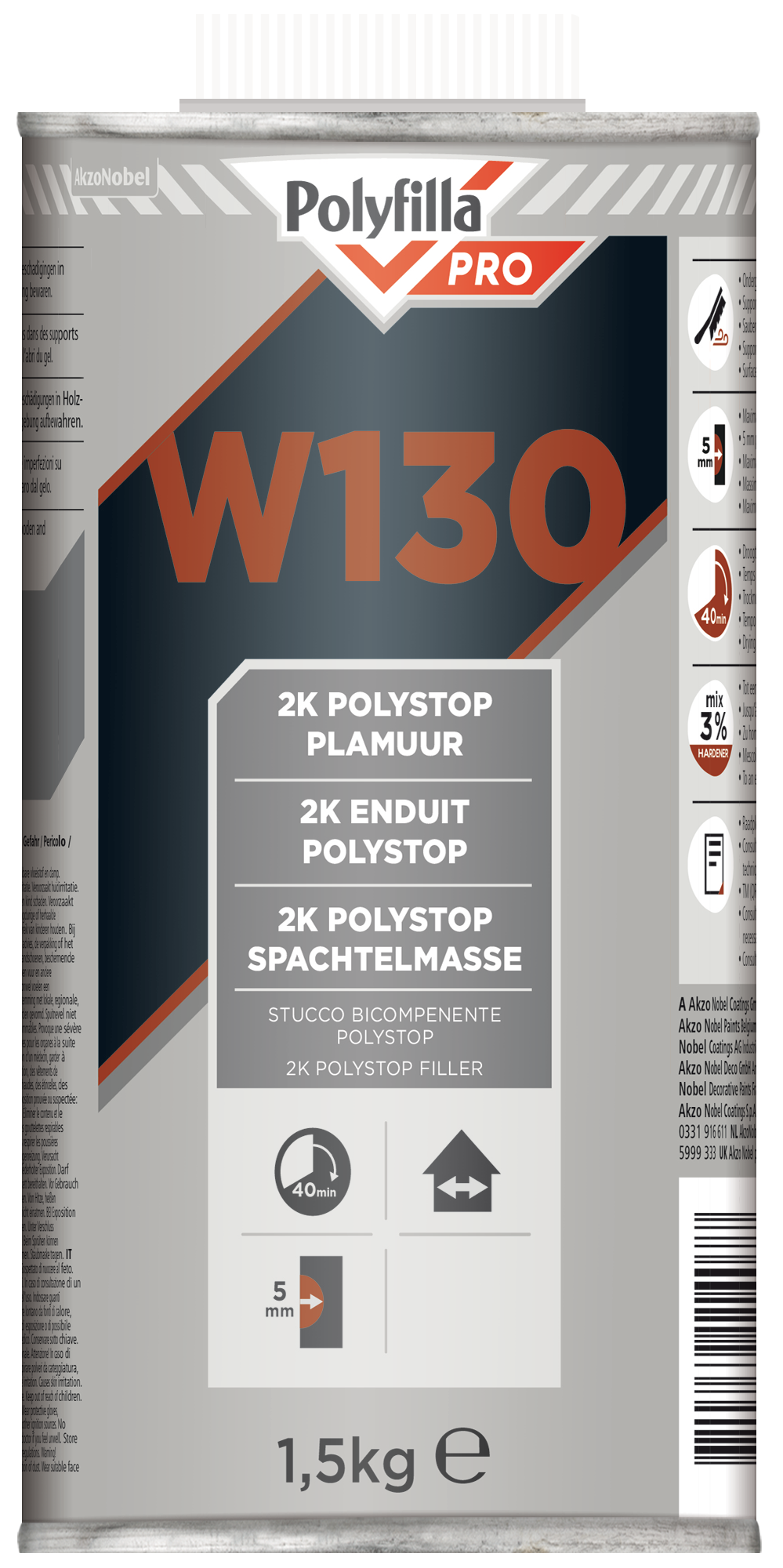 2K Polystop Plamuur W130 Polyfilla PRO NL